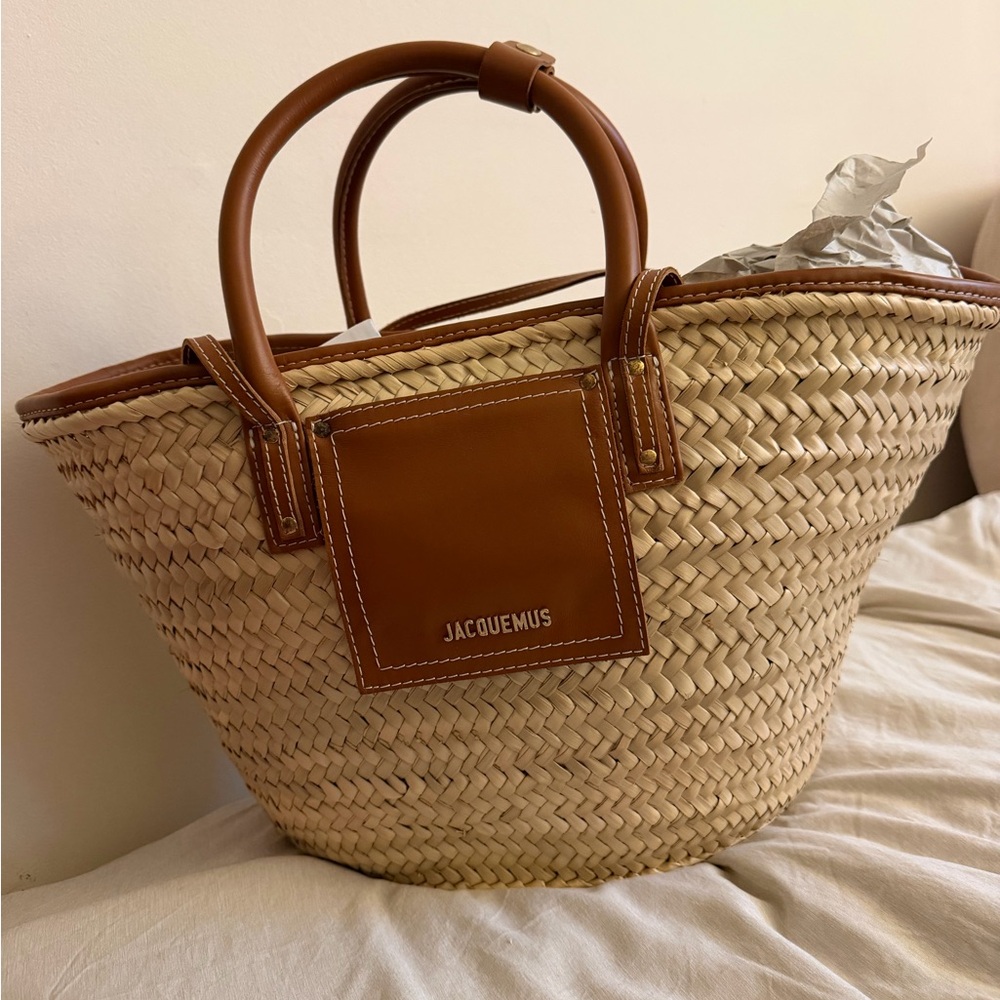 Jacquemus Natural Woven Tote with Tan Accents